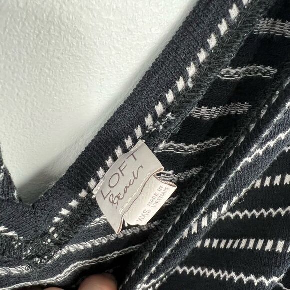 Loft Beach Black and White Puff Sleeve Tie Back Dress XXS - Picture 2 of 6